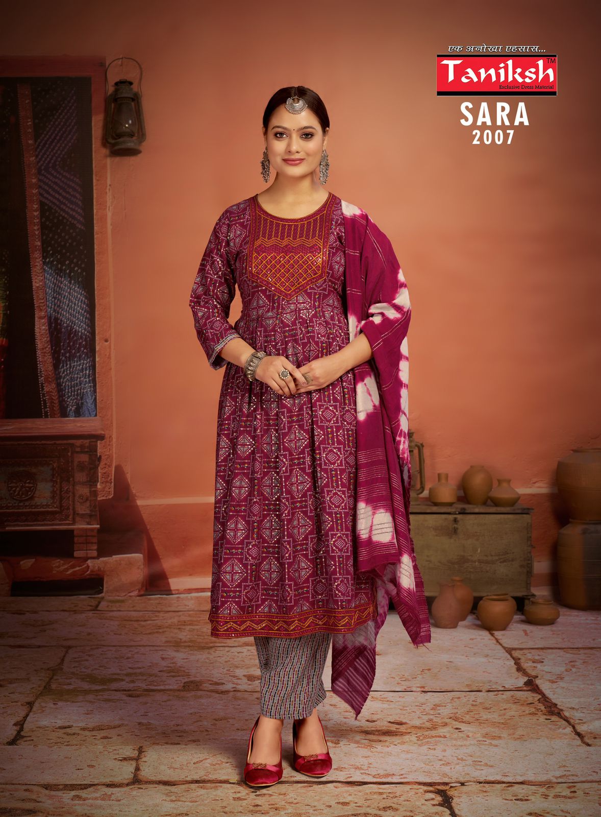 Taniksh Sara Vol 2 Embroidery Rayon Naira Cut Kurti With Bottom Dupatta
